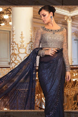 Maria.B Mbroidered cobalt blue saree