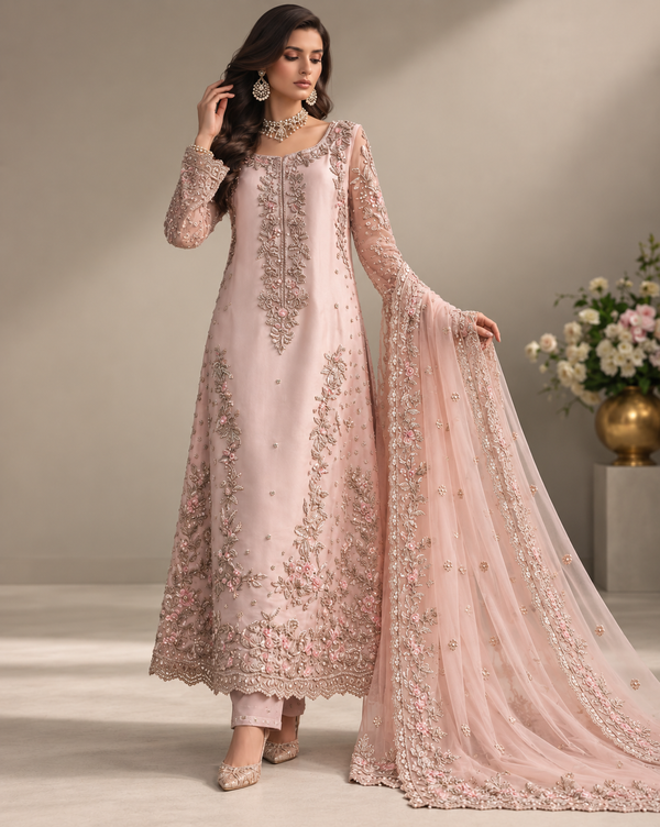Agha Noor Naqsh light pink 3pc formal outfit