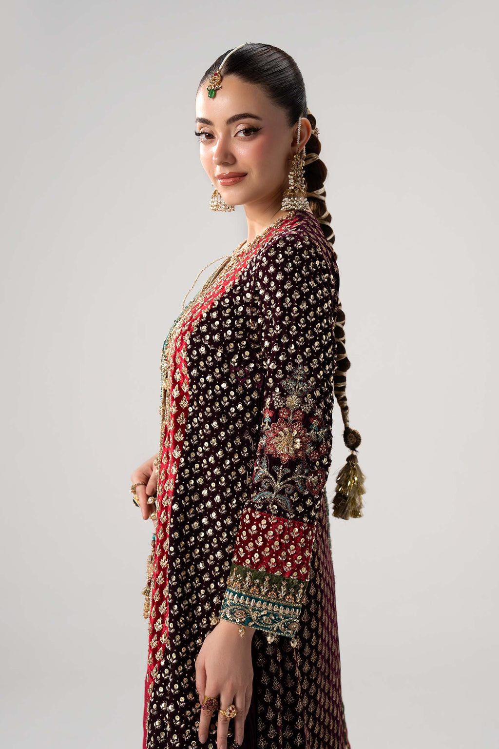 Shadmani Retro Couture magenta and purple sharara with an intricately embellished shirt and dupatta