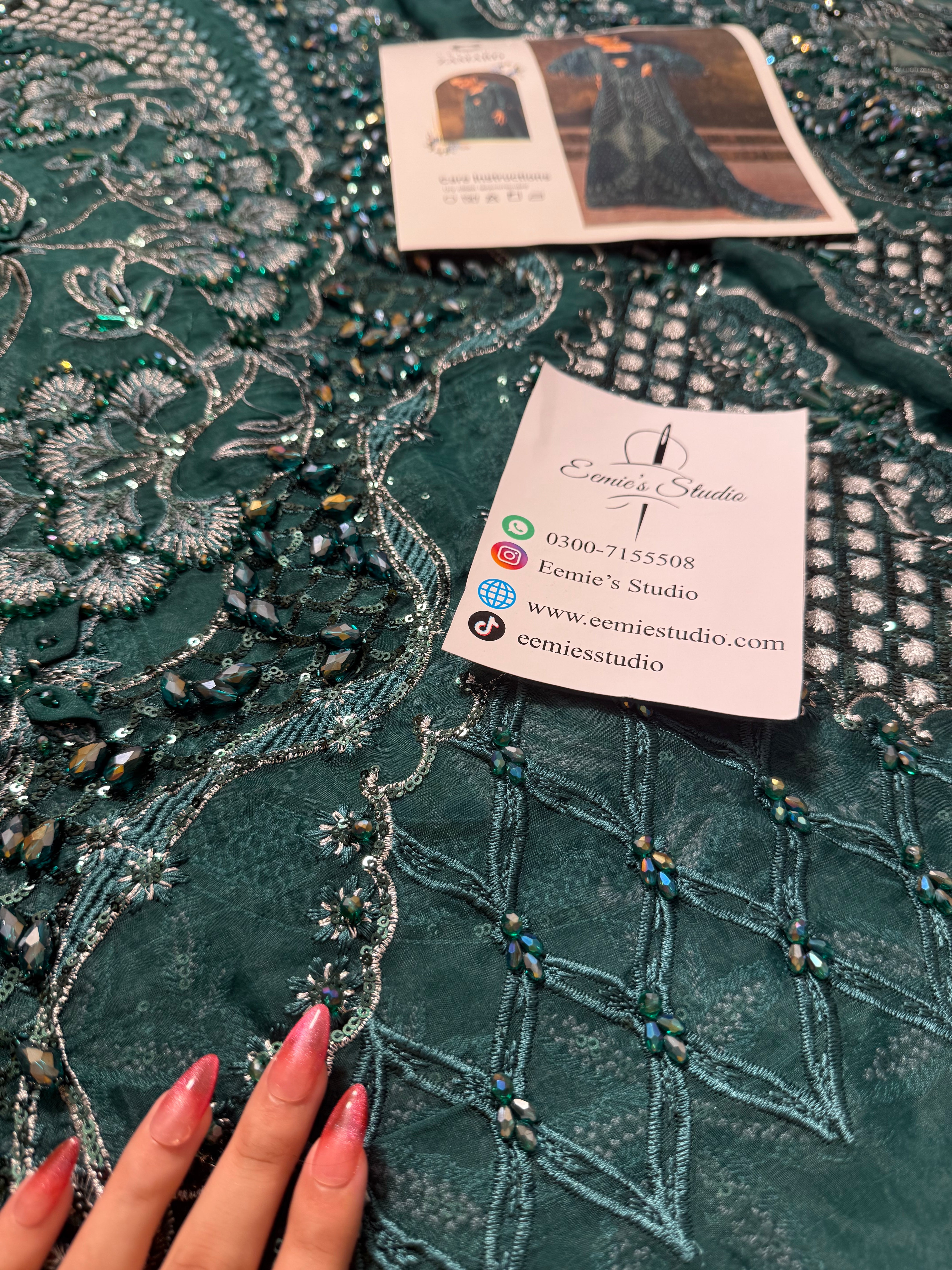 Crimson Zamard emerald green Pakistani wedding formal wear
