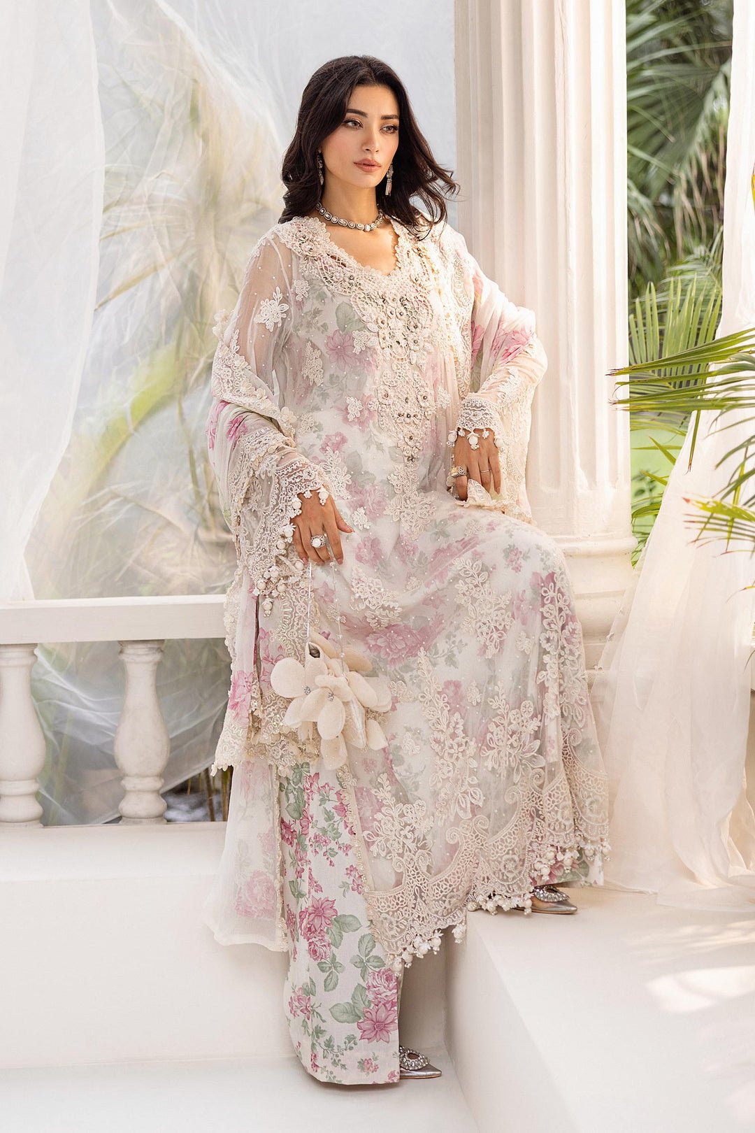 Maria.B Chiffons MPC-25-101 (Off White Rose) - Eemie's Studio