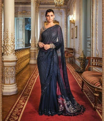 Maria.B Mbroidered cobalt blue saree - Eemie's Studio