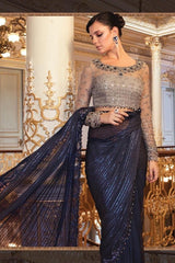 Maria.B Mbroidered cobalt blue saree - Eemie's Studio